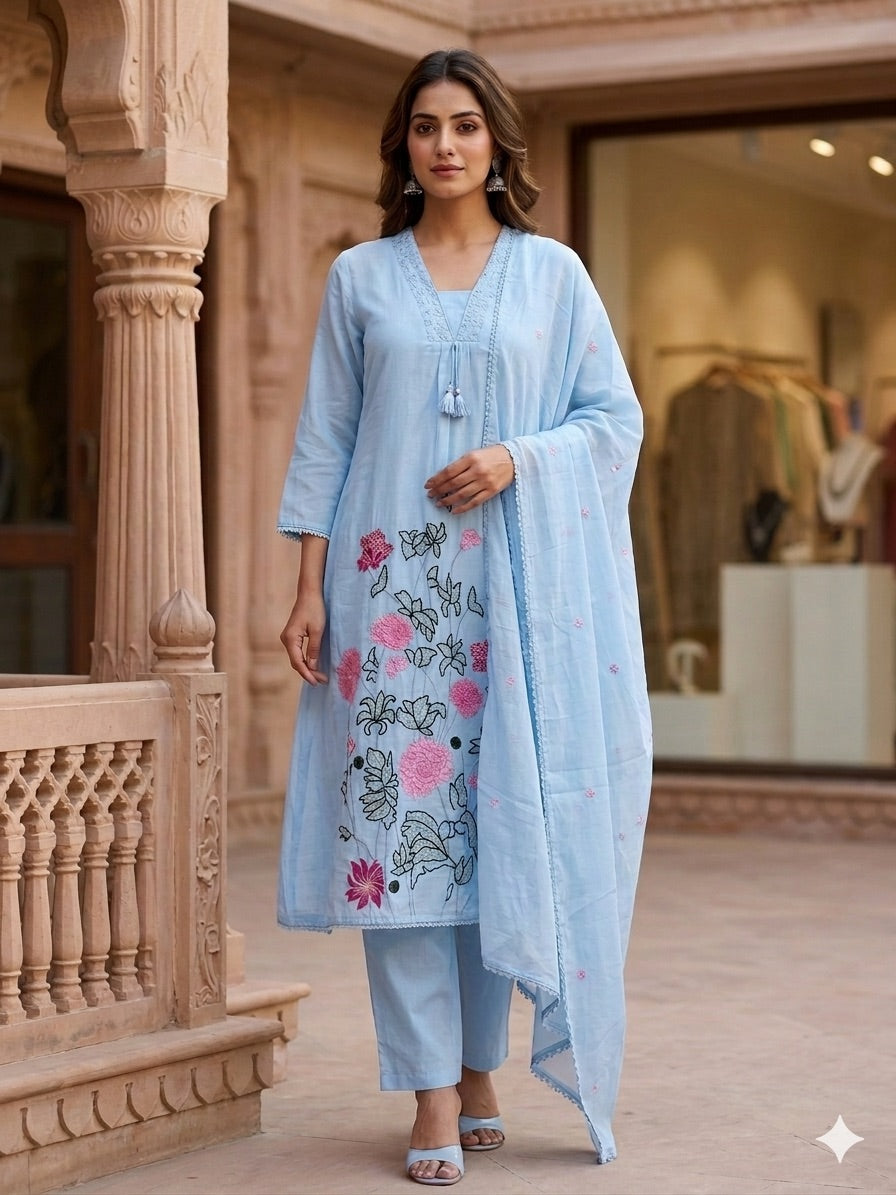 Serene Blue Mul Cotton Set