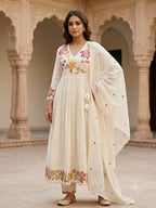 Ivory Floral Mul Cotton Angrakha Set
