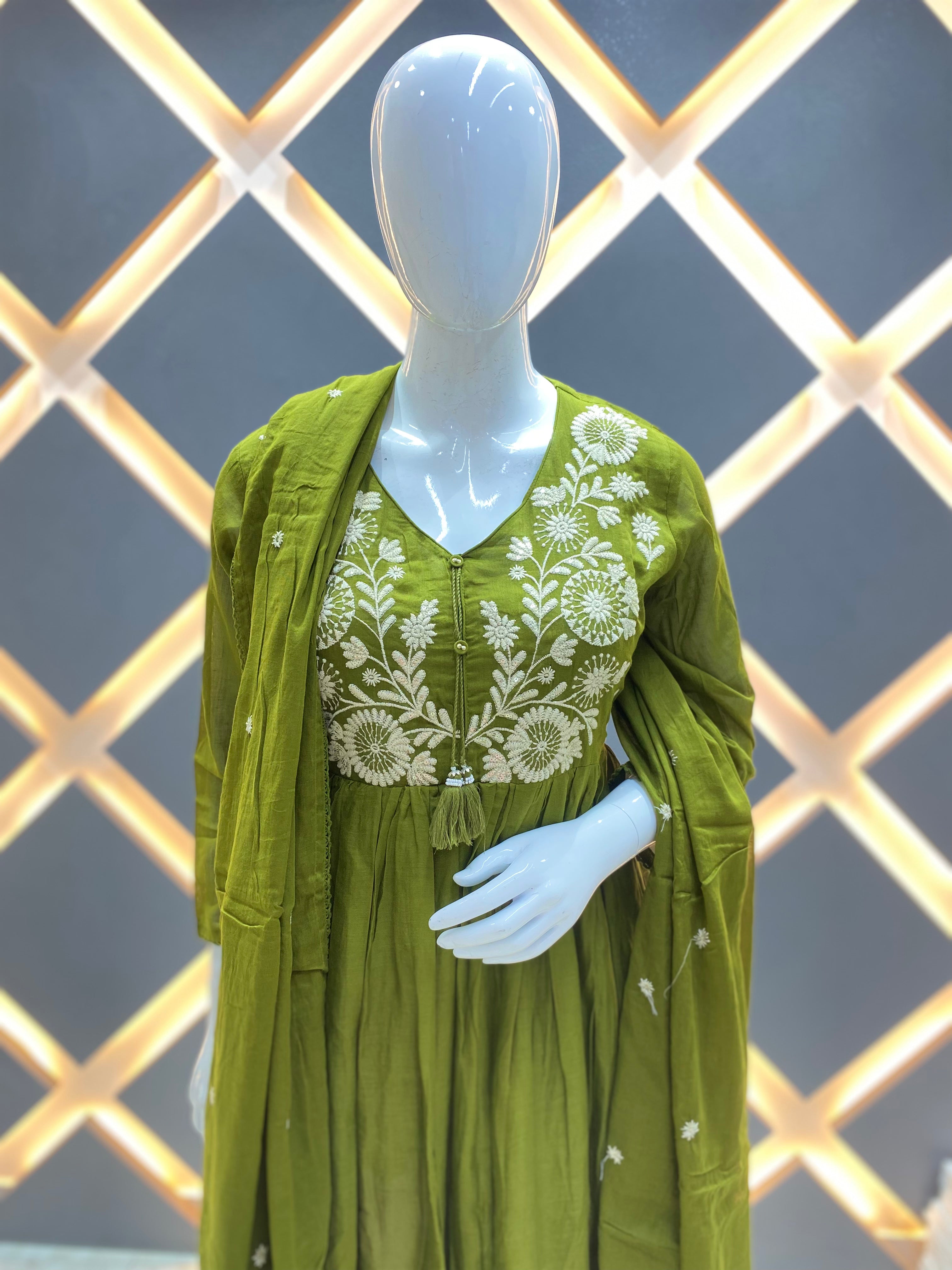 Olivea Floral Mul Cotton Anarkali Set