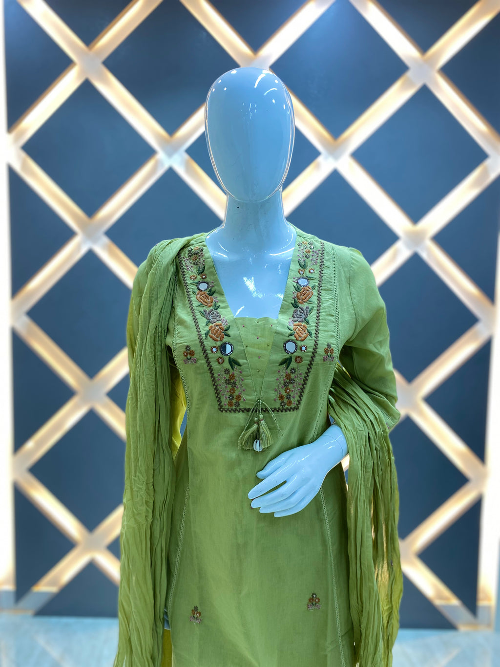 Elegant Lime Green Sally Cotton Suit Set