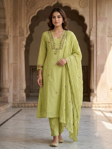 Elegant Lime Green Sally Cotton Suit Set