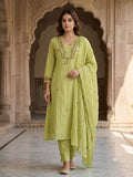 Elegant Lime Green Sally Cotton Suit Set