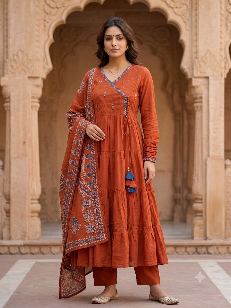 The Terracotta Tiered Angrakha Set