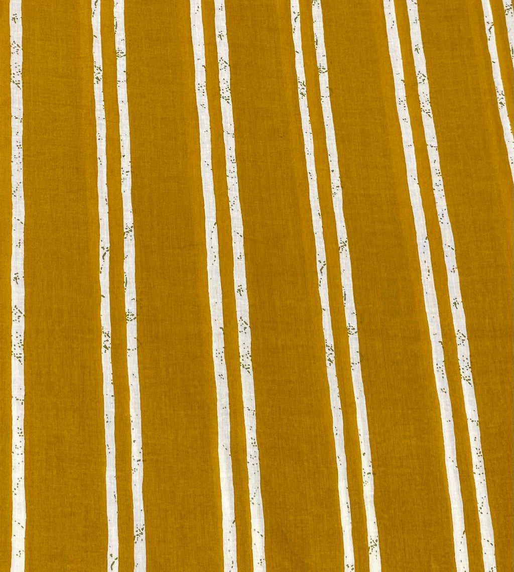 Mustard Yellow Striped Embroidered Cotton Kurta Set with Dupatta
