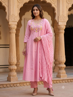 Blush Pink Floral Embroidered Anarkali Suit Set