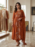 Rust Bloom Pleated Cotton Suit Set