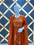 Rust Bloom Pleated Cotton Suit Set