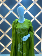 Lime Green Floral Embroidered Anarkali Kurta Set with Dupatta