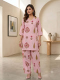 Blush Pink Floral Block-Printed Short Kurta Farshi Salwar Set